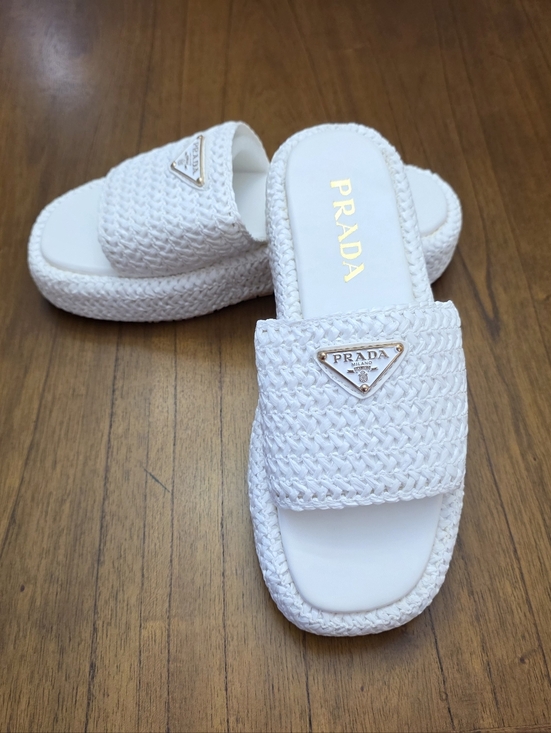 Prada Shoes - Prada White  Woven Slide Sandals  (New)